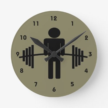 Weightlifting Gym Barbell Fitness Motivation Round Clock