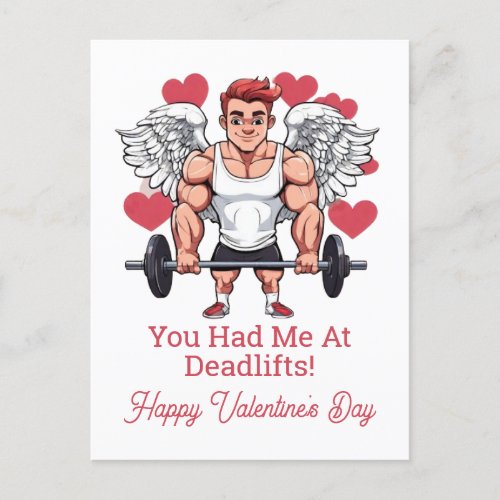 Weightlifting Gym Fitness Trainer Valentines Holiday Postcard