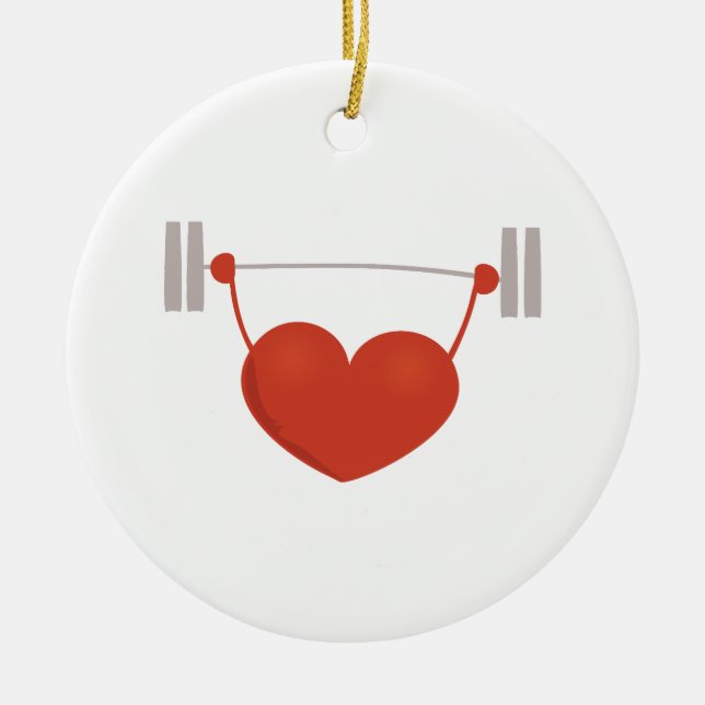 Weightlifting Heart Ceramic Ornament (Front)