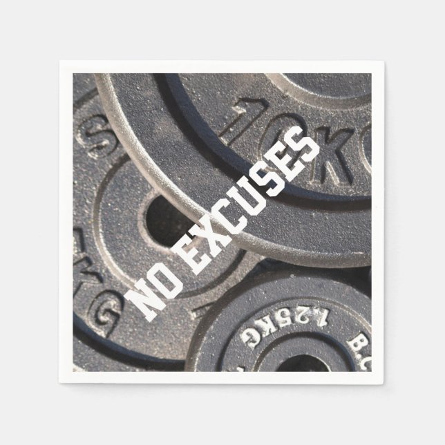 Weightlifting Plates, "No Excuses" Paper Napkins (Front)
