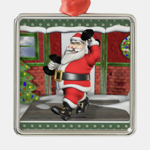 Weightlifting Santa Premium Square Ornament