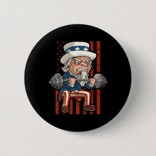 Weightlifting Uncle Sam Patriotic 4th Of July Gym  Button