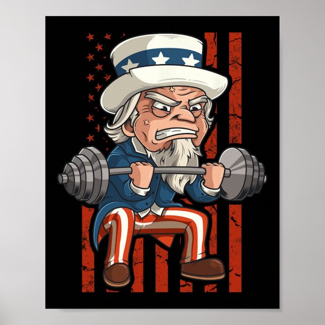 Weightlifting Uncle Sam Patriotic 4th Of July Gym  Poster (Front)