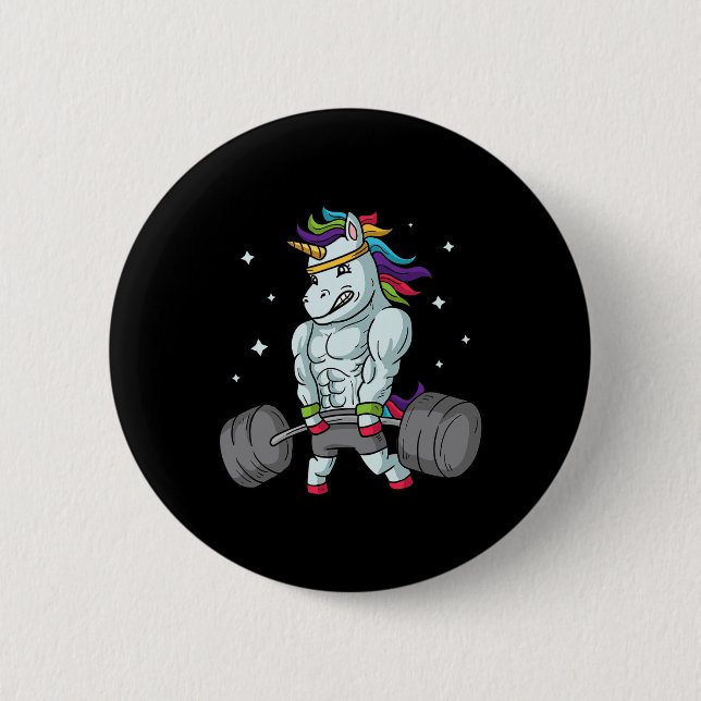 Weightlifting Unicorn - Funny Deadlift And Gym Gif Button (Front)