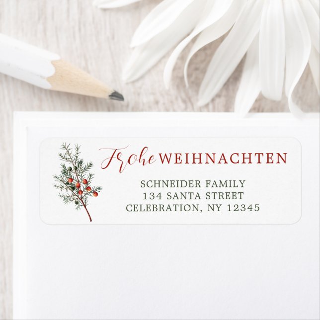Weihnachten Evergreen Branch Red Berries Label (Insitu)