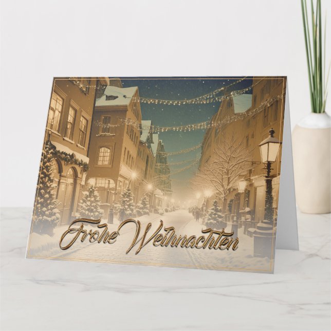 Weihnachtlich verschneite Straßen einer Innenstadt Card (Front)