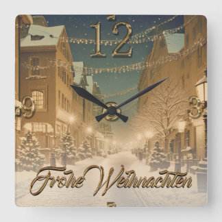 Weihnachtlich verschneite Straßen einer Innenstadt Square Wall Clock