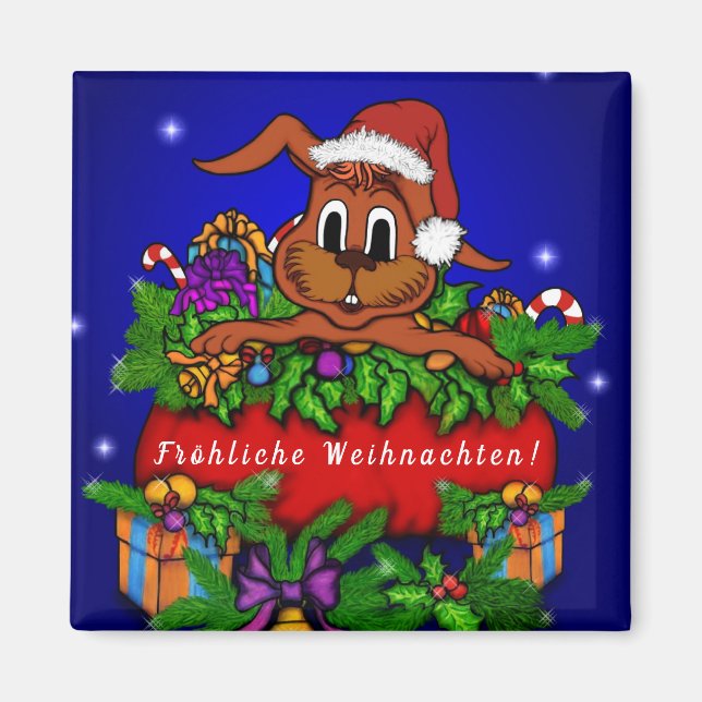 Weihnachtskaninchen , Fröhliche Weihnachten! Magnet (Front)