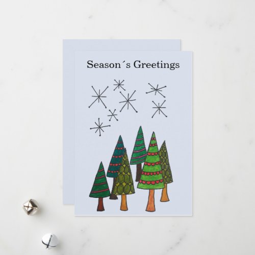 Weihnachtskarte Tannenbume unter Sternenhimmel Holiday Card