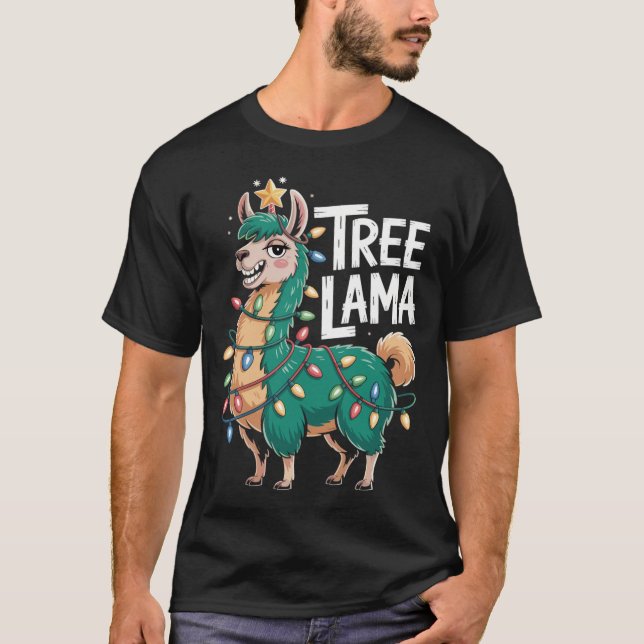 Weihnachtslama T-Shirt – Witziges Tree Lama (Front)