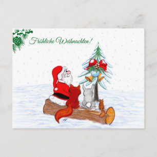 Weihnachtsmann Kaninchen Fox Eichhörnchen, Deutsch Holiday Postcard