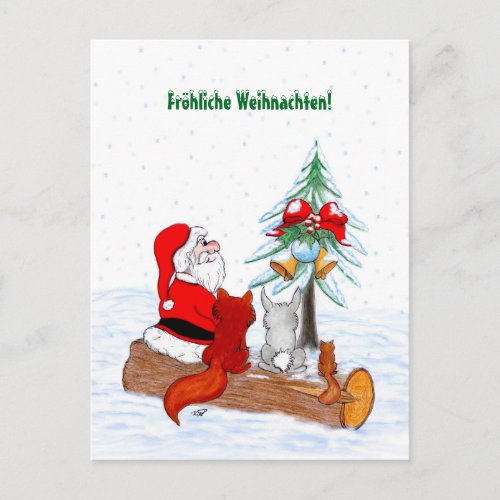 Weihnachtsmann Kaninchen Fox Eichhrnchen Deutsch Holiday Postcard