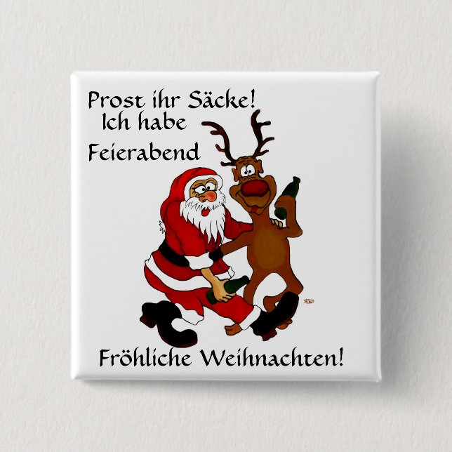 Weihnachtsmann mit Elch Button (Front)