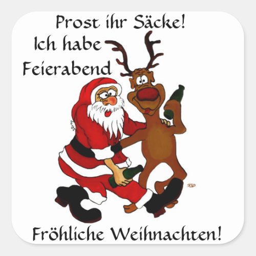 Weihnachtsmann mit Elch Square Sticker