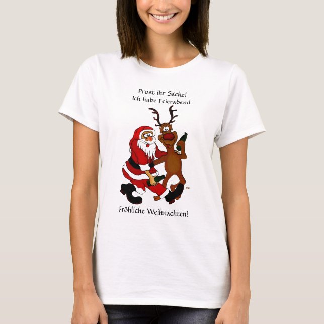 Weihnachtsmann mit Elch T-Shirt (Front)