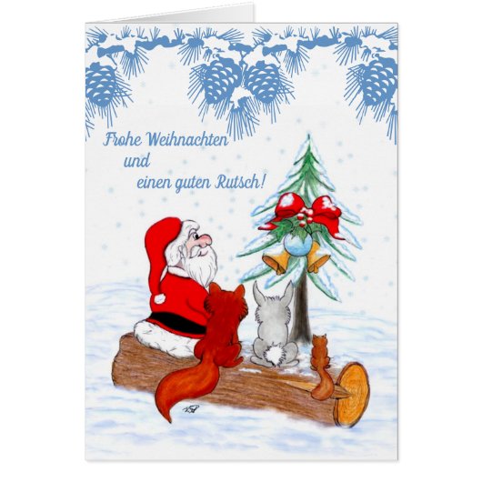 Weihnachtsmann mit Kaninchen Fox und Eichhörnchen Cards (Front)