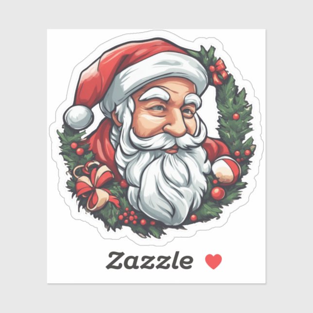 Weihnachtsmannkopf mit Kranz -  Sticker (Sheet)