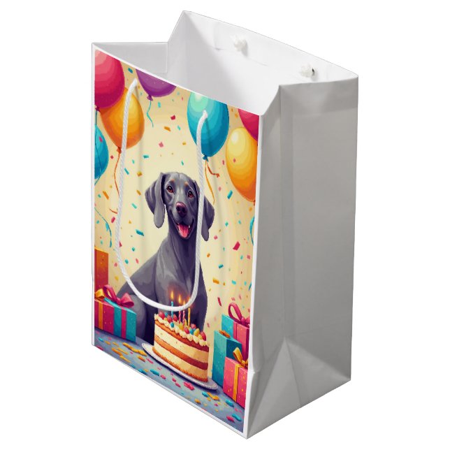 Weimaraner Birthday Celebration Medium Gift Bag (Front Angled)