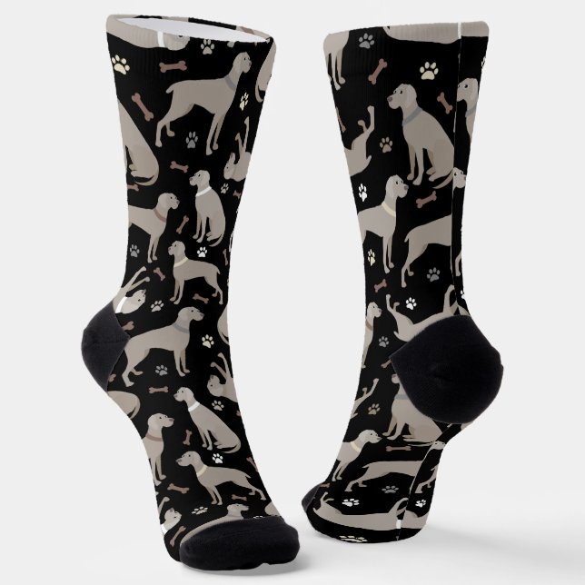 Weimaraner Bones and Paws Black Socks (Angled)