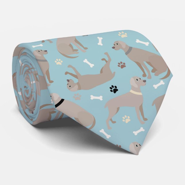 Weimaraner Bones and Paws Blue Neck Tie (Rolled)