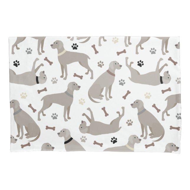 Weimaraner Bones and Paws White Pillow Case (Front)