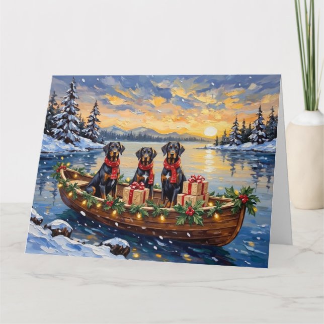 Weimaraner Christmas Boat Holiday Card (Front)