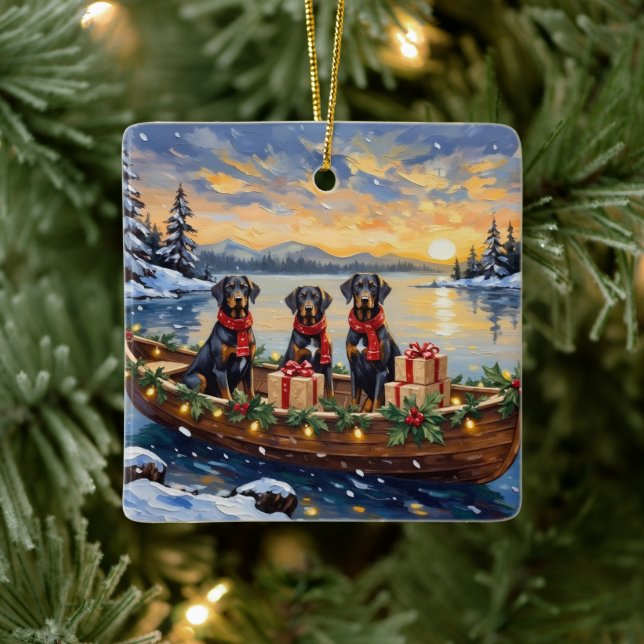 Weimaraner Christmas Boat Holiday Ceramic Ornament (Tree)