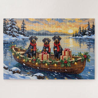 Weimaraner Christmas Boat Holiday Jigsaw Puzzle