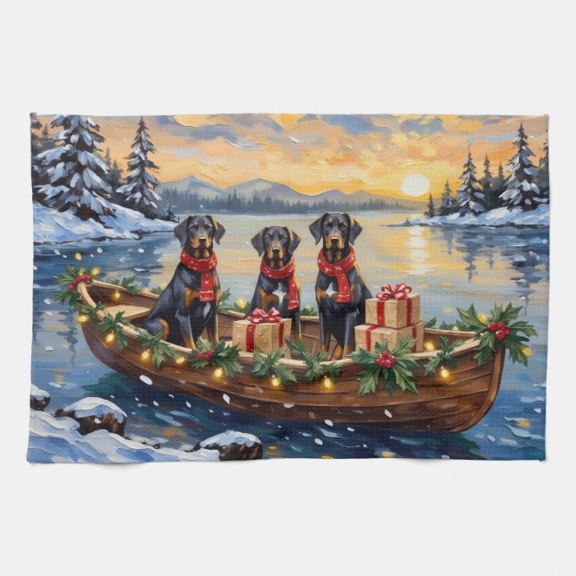 Weimaraner Christmas Boat Holiday Kitchen Towel (Horizontal)