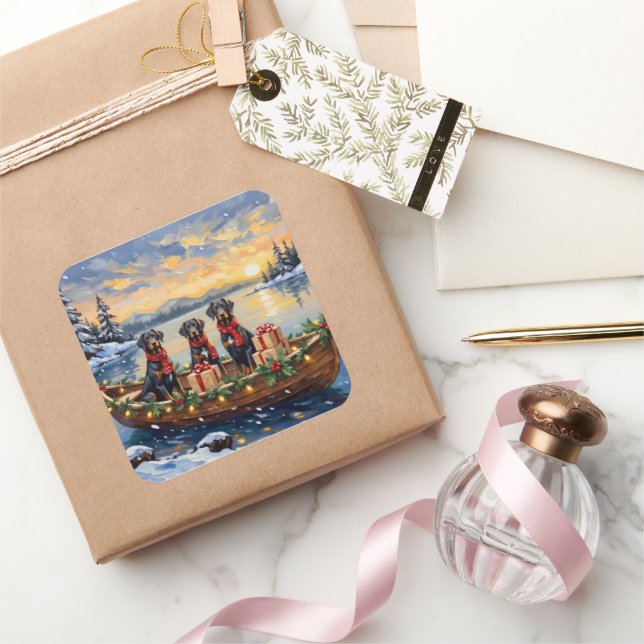 Weimaraner Christmas Boat Holiday Square Sticker (Gifting)