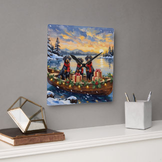 Weimaraner Christmas Boat Holiday Square Wall Clock
