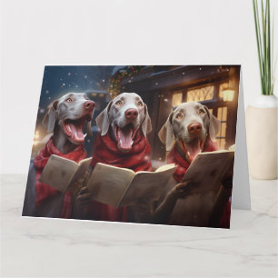 Weimaraner Christmas Carolers Fun Holiday Card