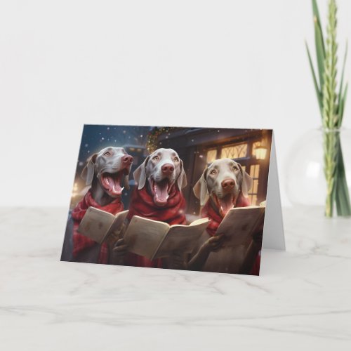 Weimaraner Christmas Carolers Fun Holiday Card