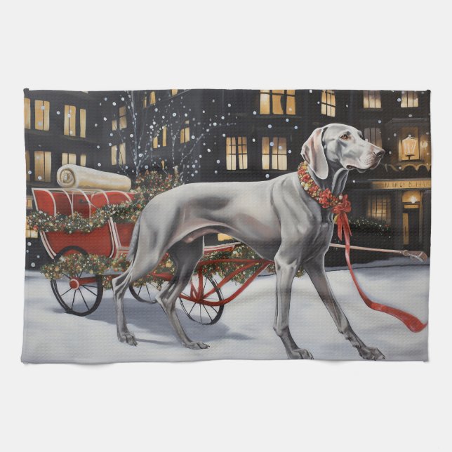 Weimaraner Christmas Festive Season Kitchen Towel (Horizontal)