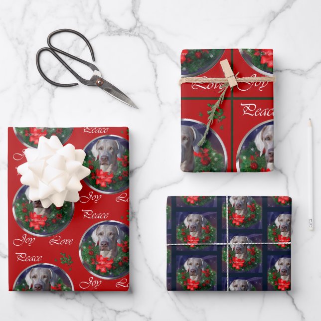Weimaraner Christmas Gifts Wrapping Paper Sheets (Front)