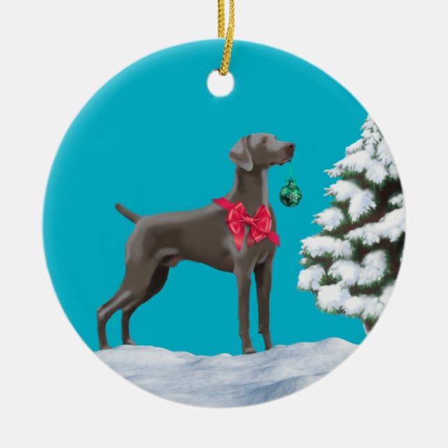 Weimaraner Christmas Holiday Ornament (Front)