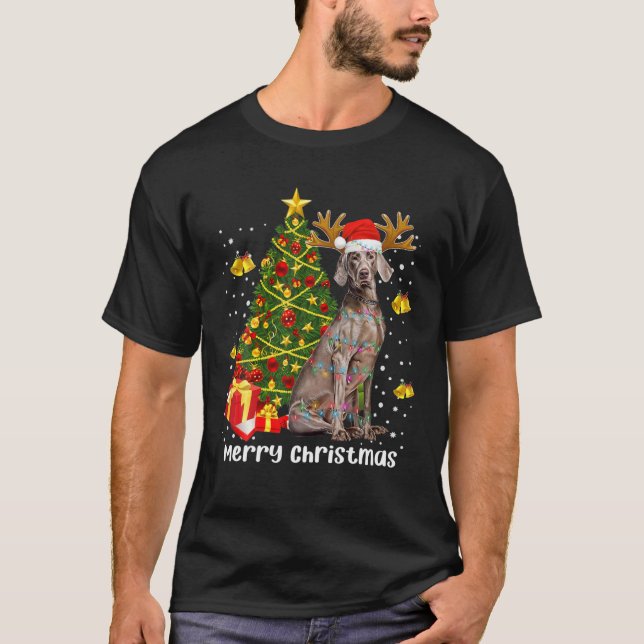 Weimaraner Christmas Lights Tree Santa Xmas Pajama T-Shirt (Front)