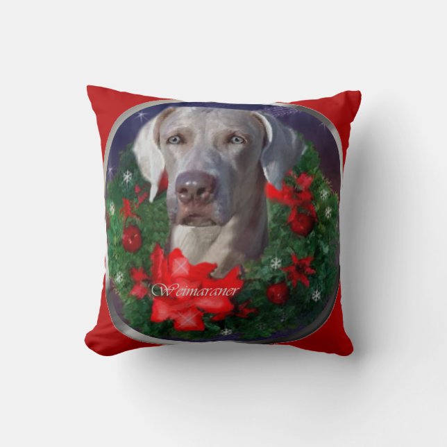 Weimaraner Christmas Throw Pillow (Front)