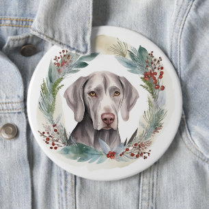 Weimaraner Christmas Wreath Festive Pup  Button