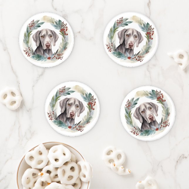 Weimaraner Christmas Wreath Festive Pup  Coaster Set (In Situ)