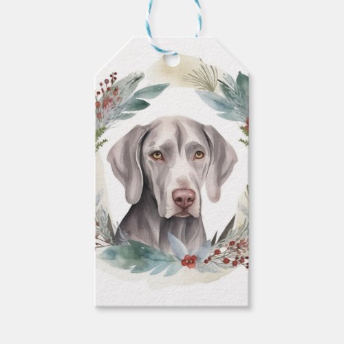 Weimaraner Christmas Wreath Festive Pup  Gift Tags