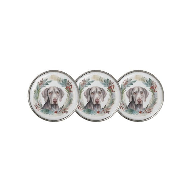 Weimaraner Christmas Wreath Festive Pup  Golf Ball Marker (3 Up)