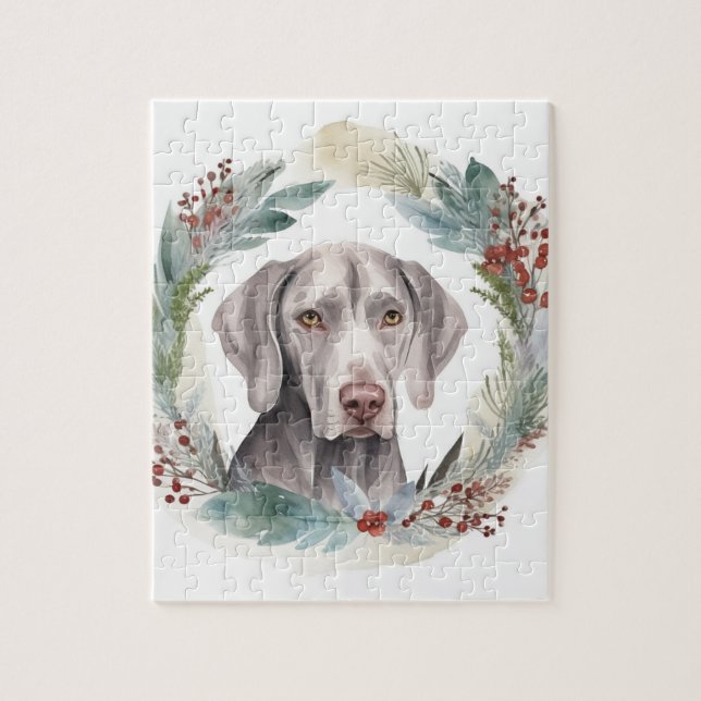 Weimaraner Christmas Wreath Festive Pup  Jigsaw Puzzle (Vertical)