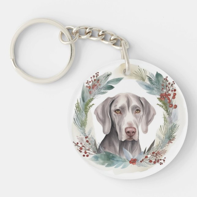 Weimaraner Christmas Wreath Festive Pup  Keychain (Front)