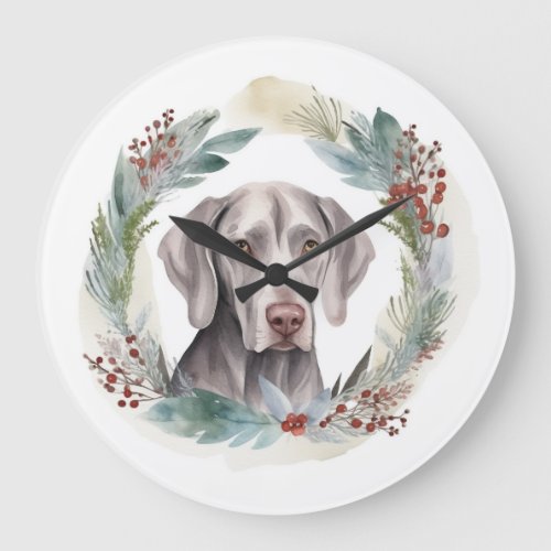 Weimaraner Christmas Wreath Festive Pup  Large Clock