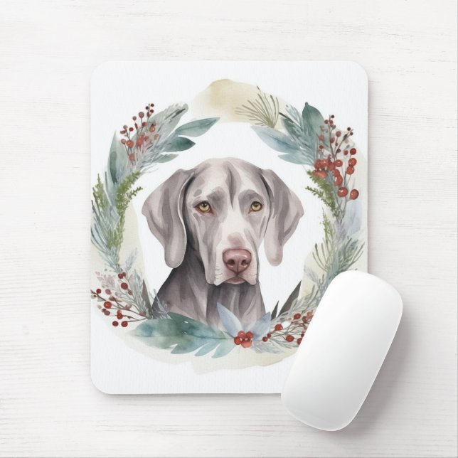 Weimaraner Christmas Wreath Festive Pup  Mouse Pad (With Mouse)