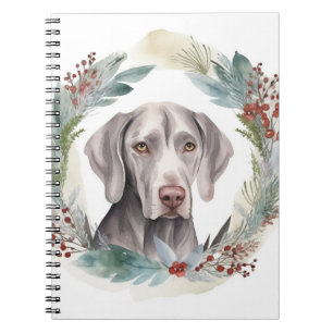 Weimaraner Christmas Wreath Festive Pup  Notebook