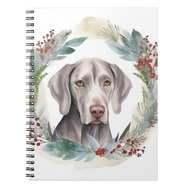 Weimaraner Christmas Wreath Festive Pup  Notebook (Front)