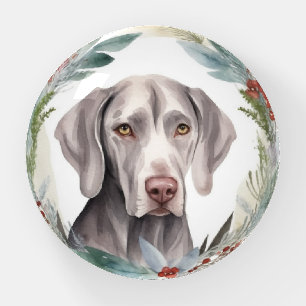 Weimaraner Christmas Wreath Festive Pup Paperweight