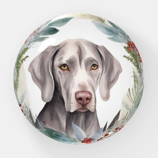 Weimaraner Christmas Wreath Festive Pup  Paperweight (Front)